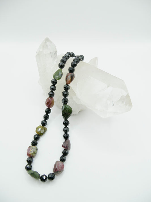 Collier Tourmaline noire et melon d'eau