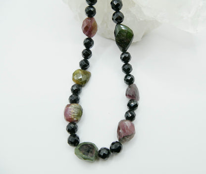 Collier Tourmaline noire et melon d'eau